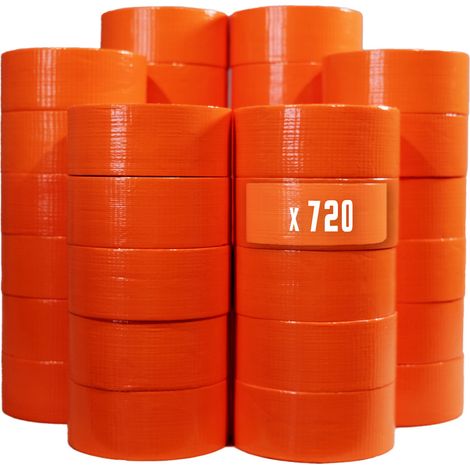 Lote de 720 Cintas adhesivas de tela naranja 50 mm x 33 m - Rollo de cinta adhesiva TECPLAST para la fijación de lonas, cables y alambres