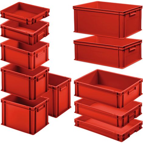 BRB Set mit 11 Eurobehältern in 11 versch. Größen/Höhen, 6x 400x300 / 5x 600x400 mm, rot