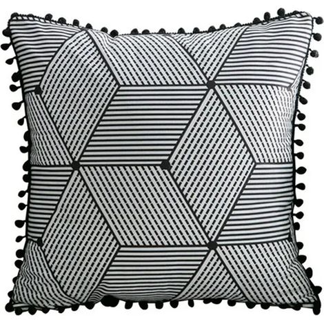 1 Housse de coussin rectangulaire, franges géométriques, pompons, fermeture éclair invisible, salon chambre (1/5)