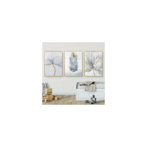 Lot de 3 tableaux fleurs scandinaves – Toile lin 30x40 cm – Impression moderne sans cadre pour salon – Décoration artistique (1/5)