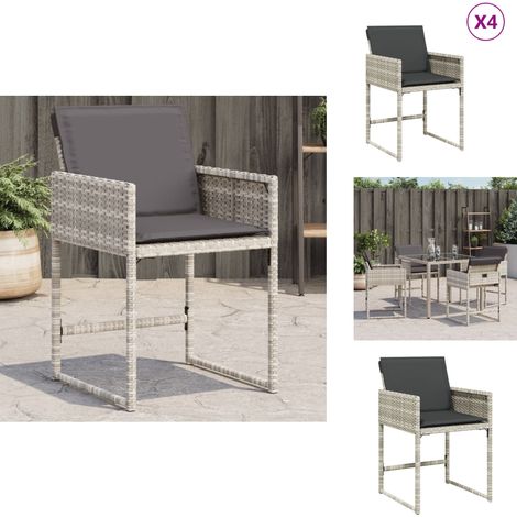 Chaises de jardin avec coussins lot de 4 gris clair poly rotin - Chaise De Jardin - Fauteuil De Jardin - Mobilier De Jardin - Salon De Jardin - Résine Tressée (1/5)