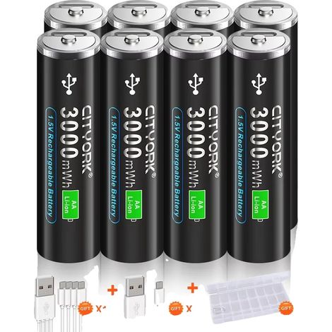 Baterías recargables de iones de litio, compatibilidad versátil, carga rápida, 8 unidades de 1,5 V de iones de litio. (1/2)