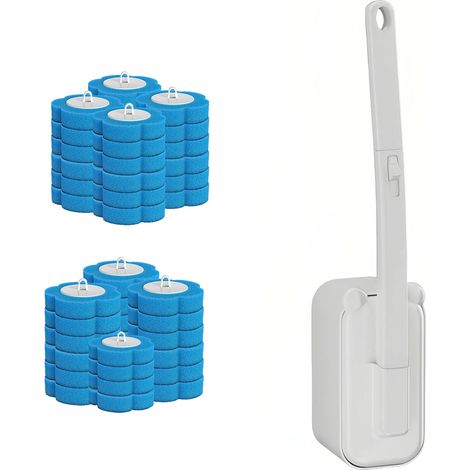 Brosse WC jetable, Kit de nettoyage WC mural avec support, 42 recharges, Têtes de rechange pour le nettoyage de la salle de bain (1/5)