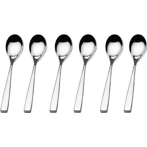 Lot de 6 cuillères à café créatives en acier inoxydable 304, cuillères à dessert et cuillères à soupe-15.40X2.80X0.50CM-Silver (1/3)