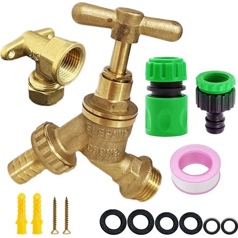 Kit de robinet extérieur – Raccord BSP 1,27 cm, plaque murale laiton, ensemble raccords extérieur, robinet eau réservoir IBC, montage mural (1/5)