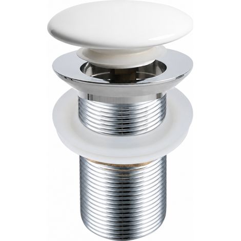 Válvula de Lavabo Clic-Clac Acero Inoxidable con Rebosadero y Tapa Blanco (1/5)