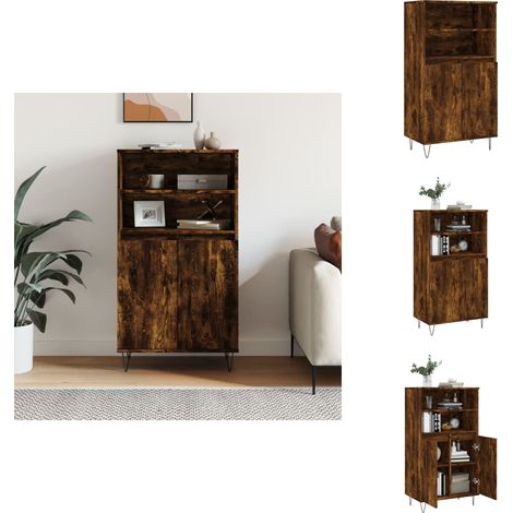 Buffet haut Chêne fumé 60x36x110 cm Bois d'ingénierie - Buffet Design Industriel - Meuble Rangement - Buffet Cuisine - Armoire Ouverte - Commode (1/5)