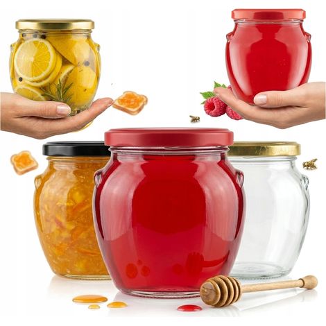 5 bocaux en verre AMPHORA 520 ml pour confitures, conserves, miel + couvercle Fi82 (1/5)