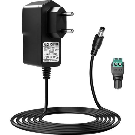 Adaptateur Secteur 12V 2A 24W, Alimentation Universelle AC 100-240V 50/60Hz, Prise EU Chargeur Jack 5.5 x 2.5mm avec 1 Fiche, 12V 2A Transformateur d'alimentation pour Ruban LED, Routeur, Caméras CCTV (1/5)