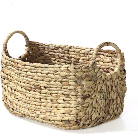 Calicosy – Panier rectangulaire en jacinthe d'eau avec poignées – Dimensions L45xP27xH27 cm – Résistant aux chocs – Grand volume de rangement