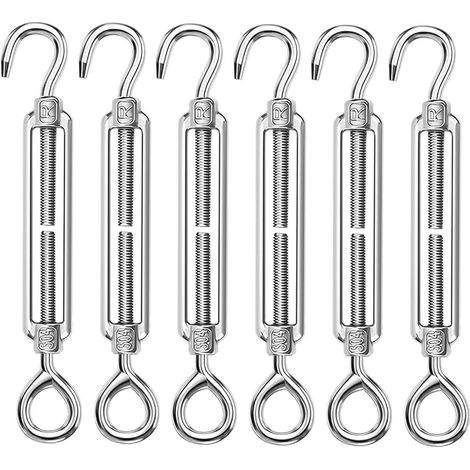 6Pcs Tendeurs de Câble, Crochet de Tendeur Réglable en Acier Inoxydable 304, M6 Crochet et Oeil de Tendeur Fil à Linge, Ridoir Robuste pour Câble, pour Voile d'Ombrage, Clôtures de Jardin (1/3)