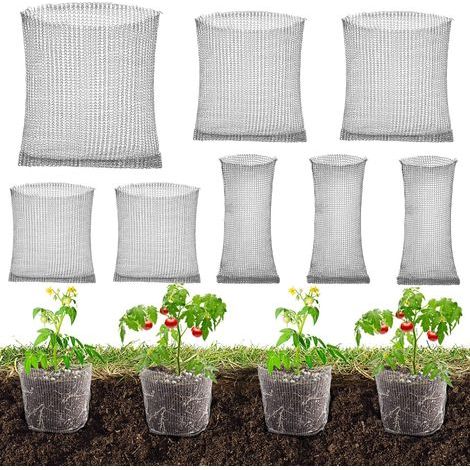 Ensemble de 8 sacs de plantation, sacs en maille métallique de 1/3/5 gallons, fabriqués en acier inoxydable, pour protéger les racines des plantes, des fleurs et des légumes. (1/5)