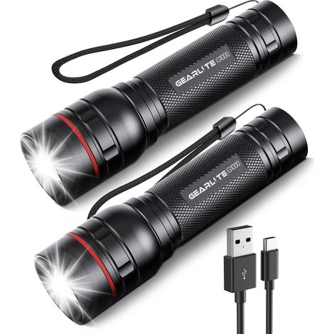 Lampe Torche LDE Rechargeable, Lampe de Poche 2000 Lumens 3 Modes, Zoomable Lampe Torche Tactique LED Ultra Puissante, Mini Lampe de Poche Enfant Portable Pour Cadeau Camping Urgence Bleu
