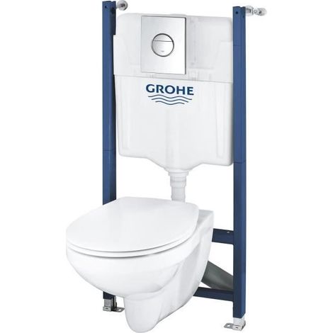 Pack Bâti support 5 en 1 - GROHE - Blanc - 1.13 m - Céramique - Cuvette + abattant + plaque de commande + supports muraux (1/4)