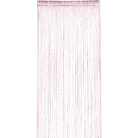 Rideau à Fils 100x200 cm Rose, Décoration Élégante pour Porte, Fenêtre, Séparation de Pièce, Franges Pompons (1/3)