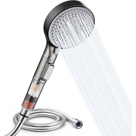 Pommeau de Douche Haute Pression Filtrant avec Flexible 1,5 m – Douchette Anti Calcaire avec Filtre Minéral, 5 Modes(NICKEL BROSSÉ) (1/5)