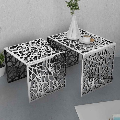 vidaXL Set 2 Tavolini Quadrati Alluminio Argento (1/4)