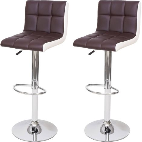 2er-Set Barhocker HHG-232, Tresenhocker Barstuhl, höhenverstellbar Kunstleder braun-weiß, Chromfuß (1/5)