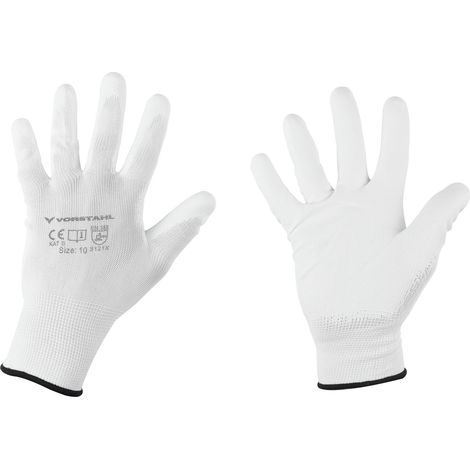 Gants en polyester renforcé de polyuréthane, blancs, lot de 12, taille 10, qualité Vorstahl (1/4)