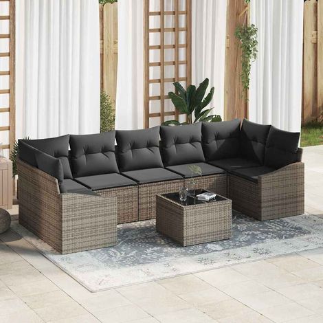 vidaXL Set di divani con cuscino 8 pcs Grigio polyrattan (1/5)