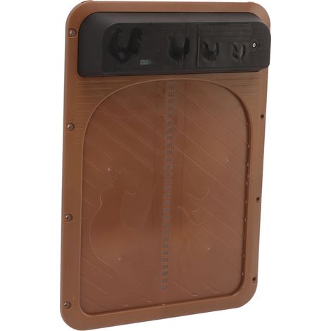 Automatische, batteriebetriebene Hühnerstalltür aus Kunststoff mit Lichtsensor, dunkelbraun (1/5)