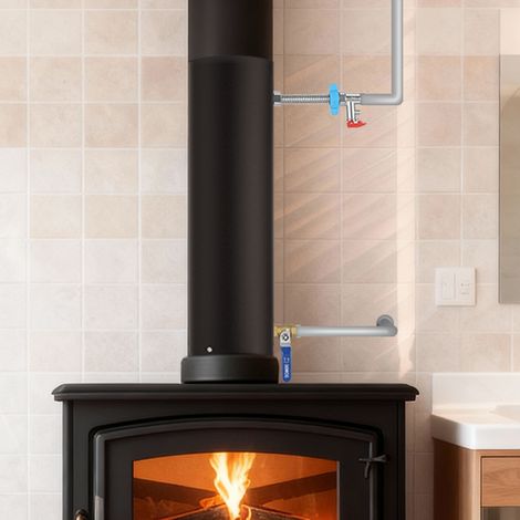 TolleTour Tubo per stufa con serpentina in acciaio inox, diametro 15 cm, altezza 52,5 cm, set completo di riscaldamento con valvola e accessori per acqua calda e riscaldamento domestico (1/5)