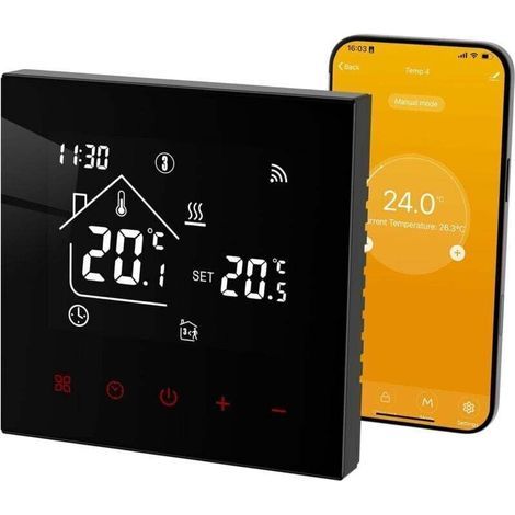 Thermostat intelligent Wi-Fi pour chaudière à gaz, thermostat d'ambiance, thermostat programmable intelligent, compatible avec Tuya Alexa et Google Assistant 3A, noir XXW (1/4)