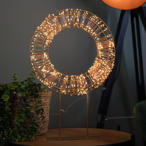 45cm Light up Rose Gold Christmas Wreath on Metal Stand with Twinkling Warm White LEDs (1/5)