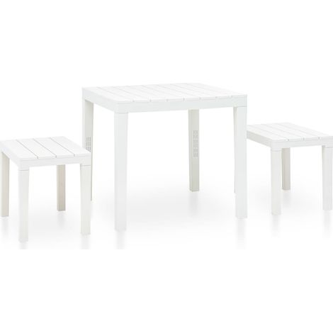 Tavolo da giardino con 2 panche in plastica bianca 020018689