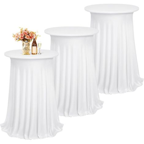 3er Set Stehtisch Hussen mit Rock, Spandex Stretch für Ø 60-65cm, 110cm Höhe, Weiß