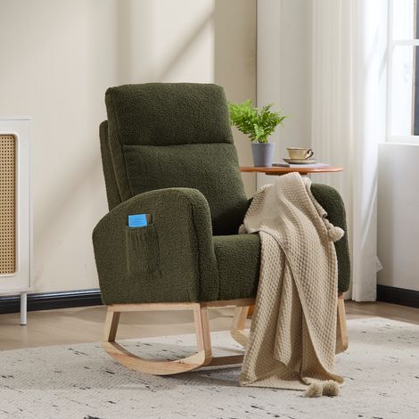Fauteuil à bascule, poche latérale pratique, dossier haut enveloppant, 75 x 63 x 104 cm, vert (1/5)