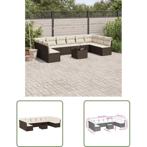 vidaXL Salon de jardin et coussins 11 pcs marron résine tressée (1/3)