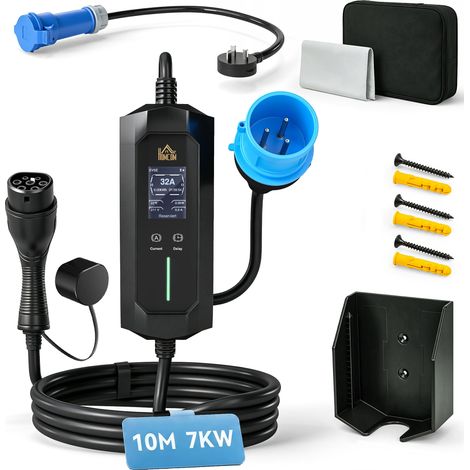 HOMCOM EV Charger 7kW Type 2 to CEE 32A Plug with UK Adapter, 10 m, 6-32A (1/5)