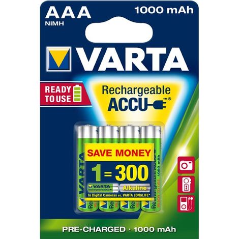 Pila recargable Varta LR/HR-03 AAA Blister 4 unidades