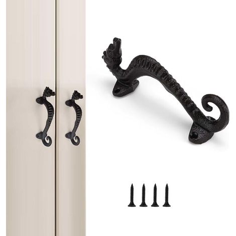 Lntyq Poignée de Porte en Fonte Noir - Forme Hippocampe - Pour Portes, Meubles, Fenêtres - Poignées de Portes Facile à Installer