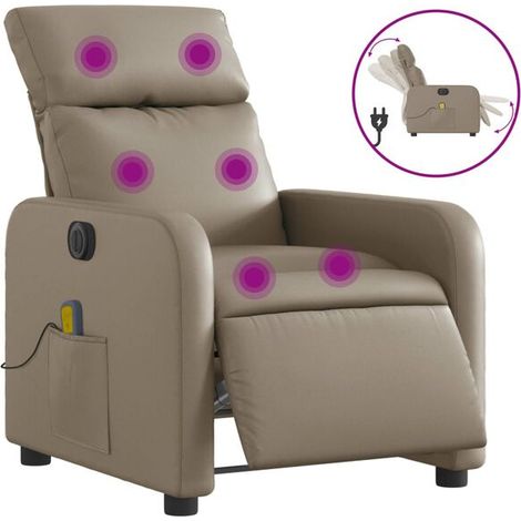 Chaise longue électrique de massage en cuir synthétique – Réglage inclinable, chauffage dorsale et fonction vibration, couleur Cappuccino (1/5)