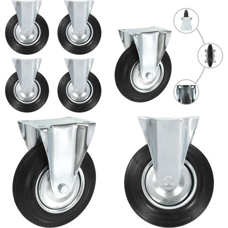 Ruedas fijas 4 unidades 200 mm - Ruedas de goma - Ruedas para muebles