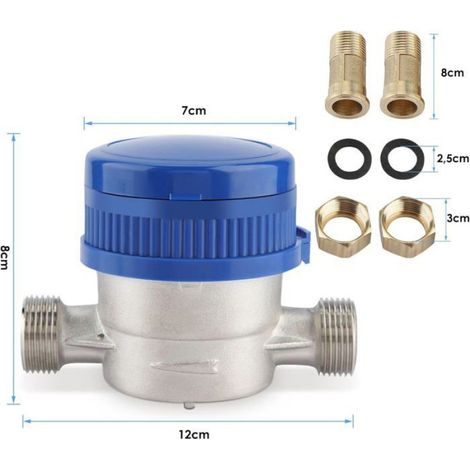 Compteur d'éau Froide Compteur d'Eau Débit, Débitmètre d'éau pour Jardin Et Maison, Kit de Raccordement pour Compteur d'Eau. (1/5)