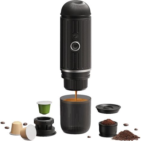 Espresso-Kaffeemaschine, tragbares Reise-Design, Dual-Mode-Betrieb, schwarz (1/2)