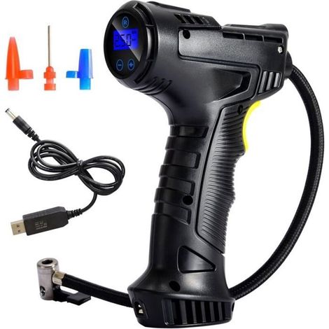 Gonfleur Pneu Voiture Électrique 12 V, Compresseur Voiture Portable Numérique avec 4 Buses, Arrêt Automatique (1/5)
