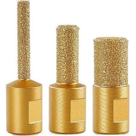 Un jeu de 3 fraises diamantées pour meuleuses d'angle, adaptées à l'usinage du marbre, du quartz et des carreaux de pierre. (1/4)