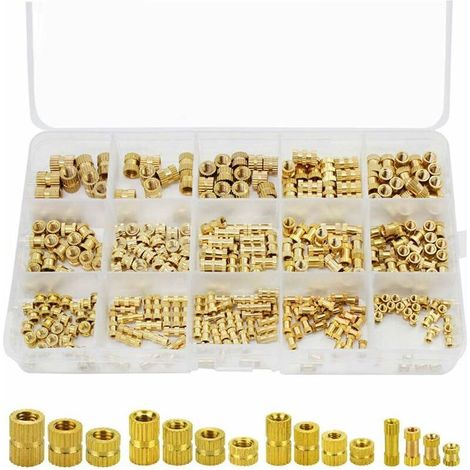 330 Pièces Écrou Moleté, Insert fileté Filetage Femelle Injection Moulage Écrou Moleté Laiton Insert Nuts Assortiment Kit, Filetage Femelle Noix Arrondis Moleté Embedded avec Boîte de Rangement (1/5)