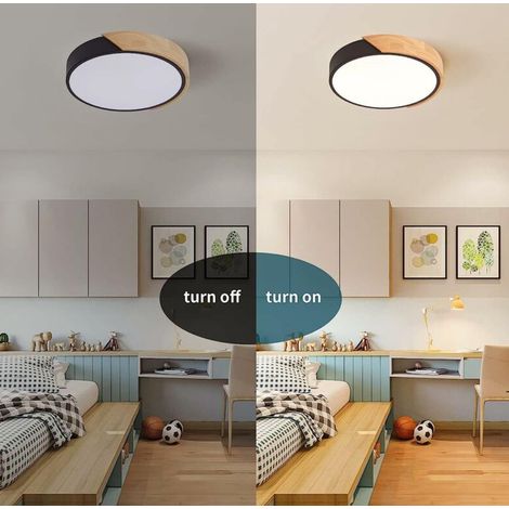 Plafonnier LED, Plafonnier Encastré 24W Lumière Noire Chaude Ø23CM Lumière Blanche 6000K Moderne Luminaire Rond en Bois pour Salon Chambre (1/4)