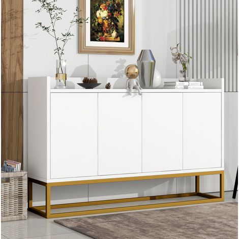 Sideboard Spanplatte/MDF Weiß 120,0x30,0x80,0 cm, 4 Türen, 2 verstellbare Einlegeböden, Metallrahmen (1/5)