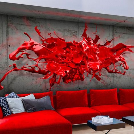 Papier peint tache d'encre rouge - 300 x 210 cm (1/4)