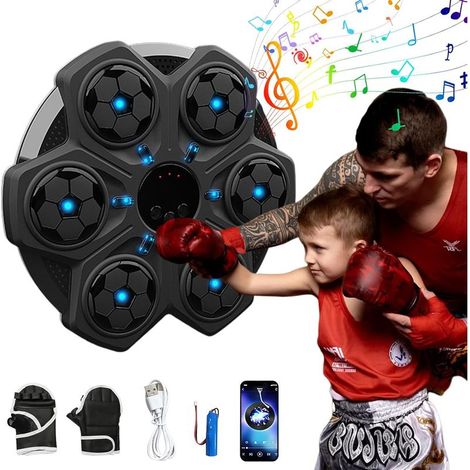 Machine de Boxe Musicale Enfants, Machine de Boxe Murale Intelligente Bluetooth avec Gants,3 Vitesses et Comptage Automatique, Cadeaux de Boxe pour Noël, Anniversaire (1/5)