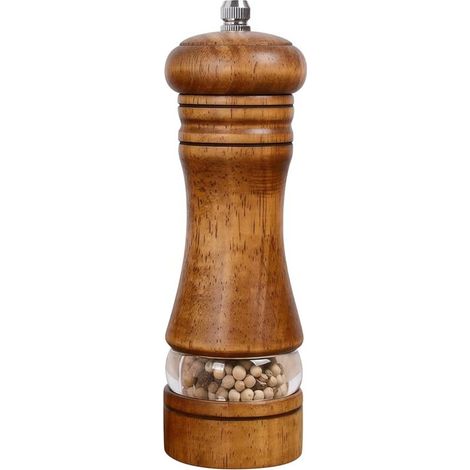 Moulin à épices en bois avec mouture réglable, lame en céramique et fenêtre de visualisation, marron (1/5)