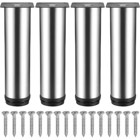4Pcs -50X200MM Stainless Steel Furniture Legs, Metal Table Legs, Cabinet Support Feet, 10mm Height Adjustable Furniture Feet for Sofa Bed, Wardrobe, Worktop