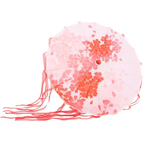Parasol artisanal soie ruban déco bois dentelle 41x56cm rouge accessoire théâtre photo déguisement (1/5)
