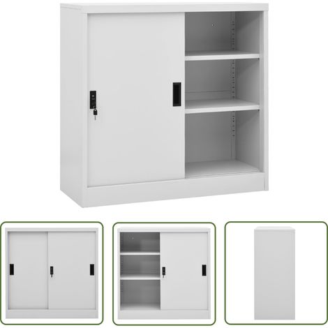 The Living Store Armoire de bureau porte coulissante Gris clair 90x40x90cm Acier - Armoire De Bureau - Meuble De Rangement - Classeur - Armoire Métallique - Armoire Grise (1/5)